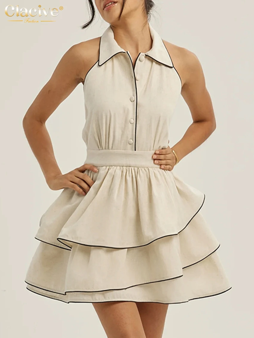 Clacive Sexy Slim Beige Cotton Women's Dress 2026 Summer Lapel Sleeveless Mini Dresses Elegant High Waist Pleated Female Dress
Clacive Sexy Slim Beige Cotton Women's Dress 2026 Summer Lapel Sleeveless Mini Dresses Elegant High Waist Pleated Female Dress