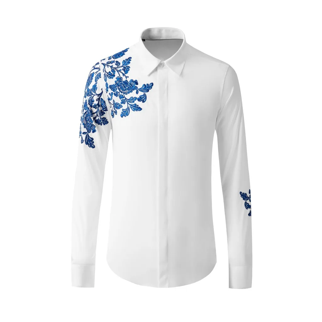 Chinese Style Blue And White Porcelain Embroidered Long-sleeved Men's Shirt Plus Size Casual Fashion Formal Top Shirt Black
Chinese Style Blue And White Porcelain Embroidered Long-sleeved Men's Shirt Plus Size Casual Fashion Formal Top Shirt Black