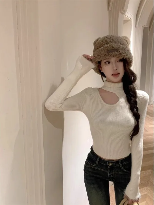Slim Fit High Collar Knitted Sweater Long Sve Hollow out Design Autumn Winter ort Sle Base Layer Girls Faion Top
Slim Fit High Collar Knitted Sweater Long Sve Hollow out Design Autumn Winter ort Sle Base Layer Girls Faion Top