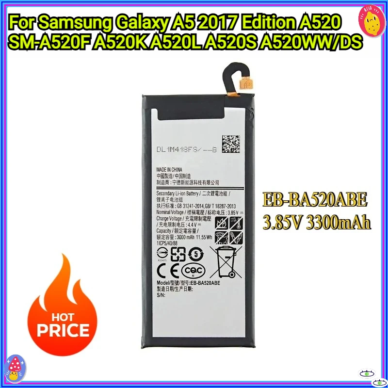 New Replacement battery For Samsung Galaxy A5 2017 Edition A520 SM-A520F A520K A520L A520S A520W/DS EB-BA520ABE 3000mAh
New Replacement battery For Samsung Galaxy A5 2017 Edition A520 SM-A520F A520K A520L A520S A520W/DS EB-BA520ABE 3000mAh