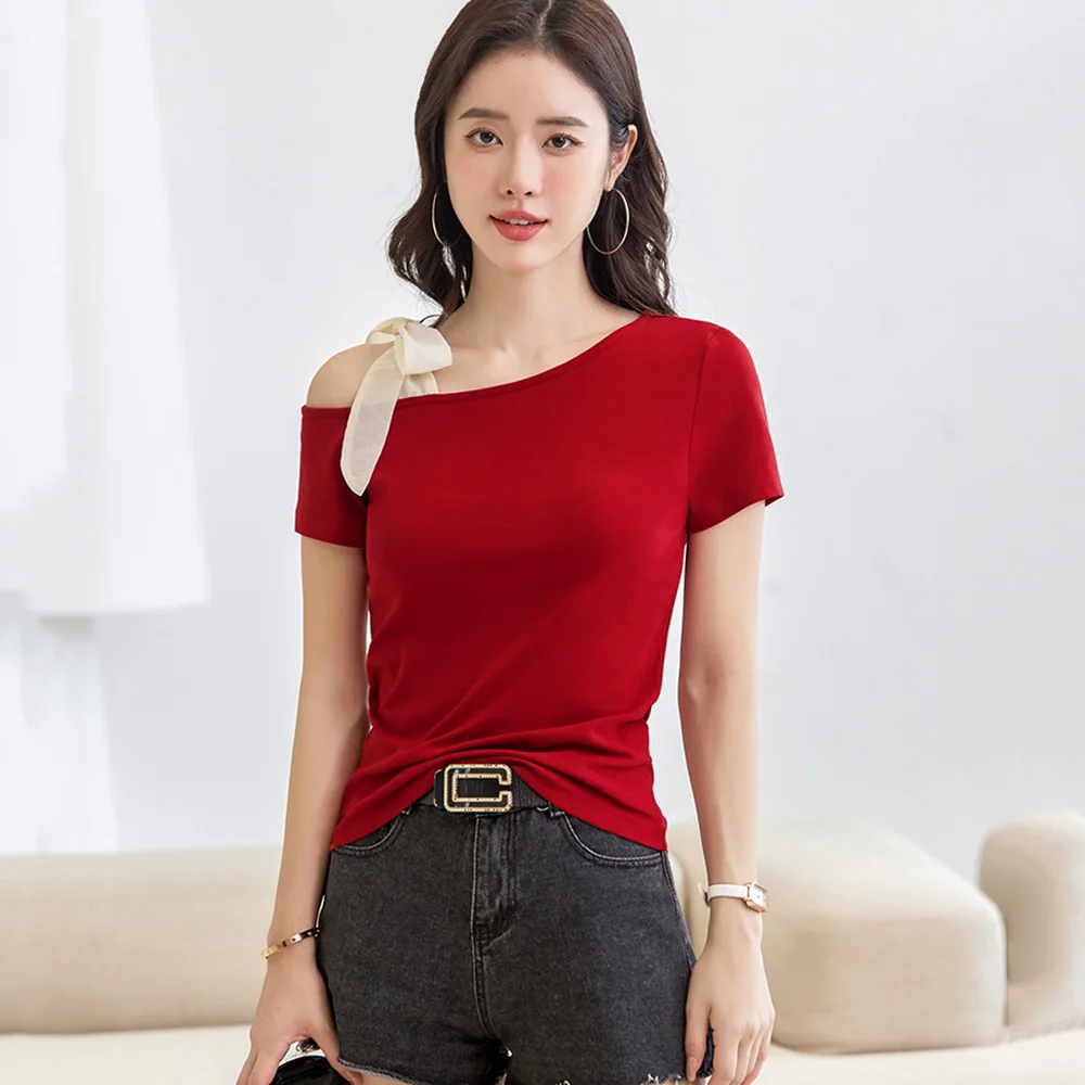 New Women Summer Elegant Slim T-shirt Fashion Irregular Neck Short Sleeve Easy match T-shirt Chic Beautiful Sweet T-shirt
New Women Summer Elegant Slim T-shirt Fashion Irregular Neck Short Sleeve Easy match T-shirt Chic Beautiful Sweet T-shirt