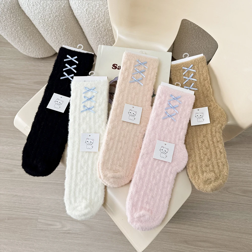 Women's Winter Socks Solid Color Mid-tube Sock Thicken Home Sleep Warm Ankle Socks With Bowknot Household Activity Stockings
Women's Winter Socks Solid Color Mid-tube Sock Thicken Home Sleep Warm Ankle Socks With Bowknot Household Activity Stockings