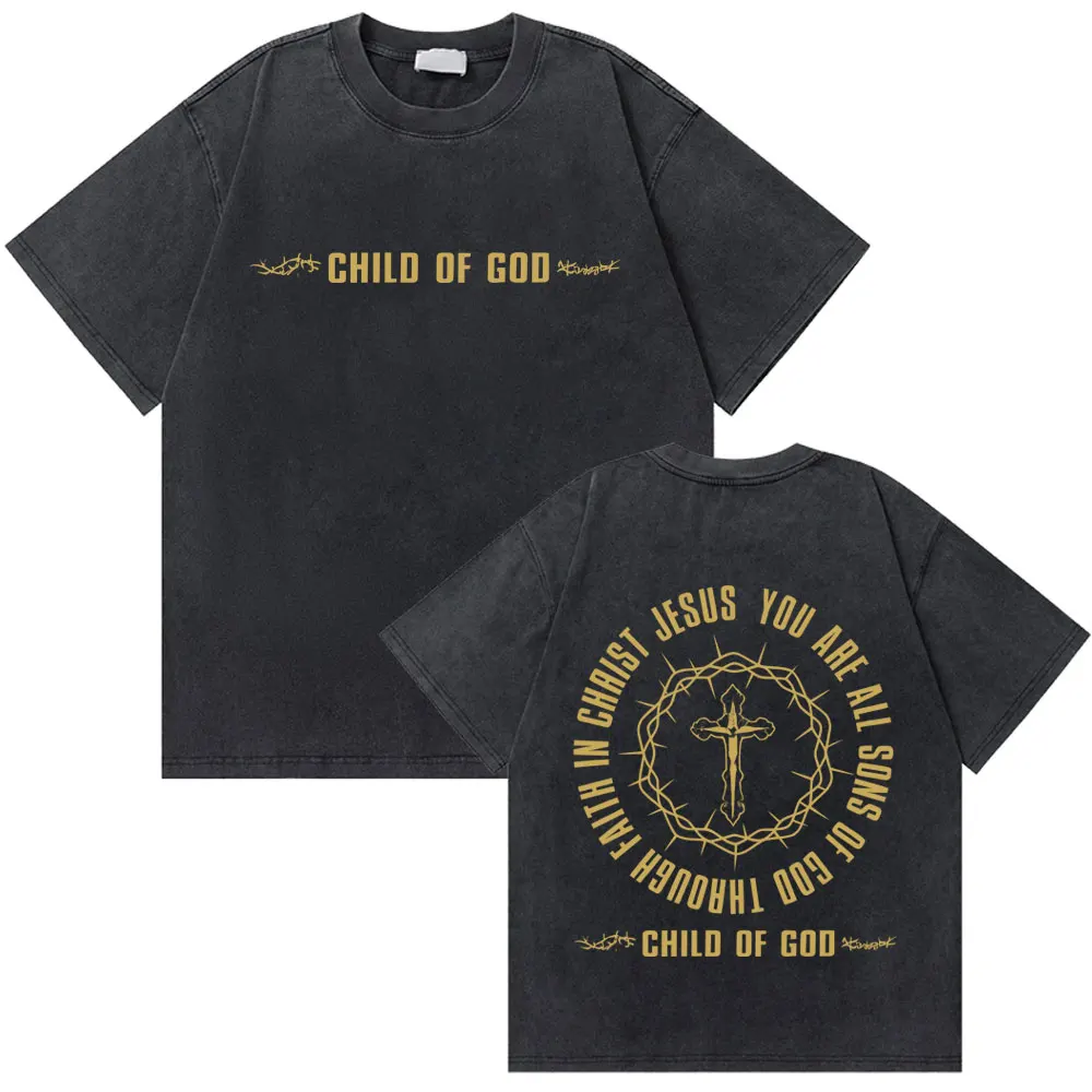 Washed Vintage Christian Cross Print T Shirt Jesus Child of God Bible Verse T-shirt Men Women Hip Hop Gothic Oversized T Shirts
Washed Vintage Christian Cross Print T Shirt Jesus Child of God Bible Verse T-shirt Men Women Hip Hop Gothic Oversized T Shirts