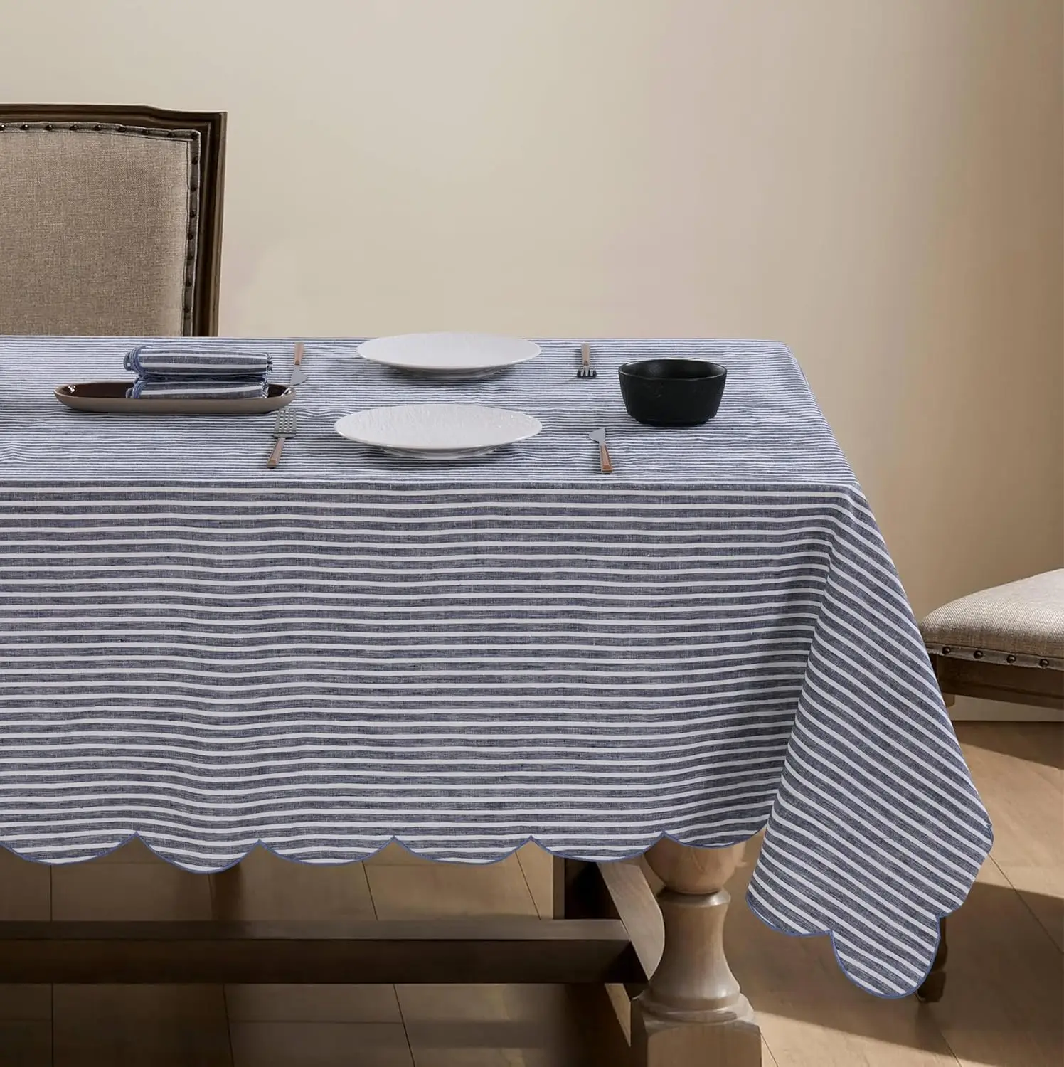 French Flax Linen Tablecloth Scalloped Embroidery Rectangle 60x120 Inch for Dining Parties Spring Machine Washable Blue Stripe
French Flax Linen Tablecloth Scalloped Embroidery Rectangle 60x120 Inch for Dining Parties Spring Machine Washable Blue Stripe