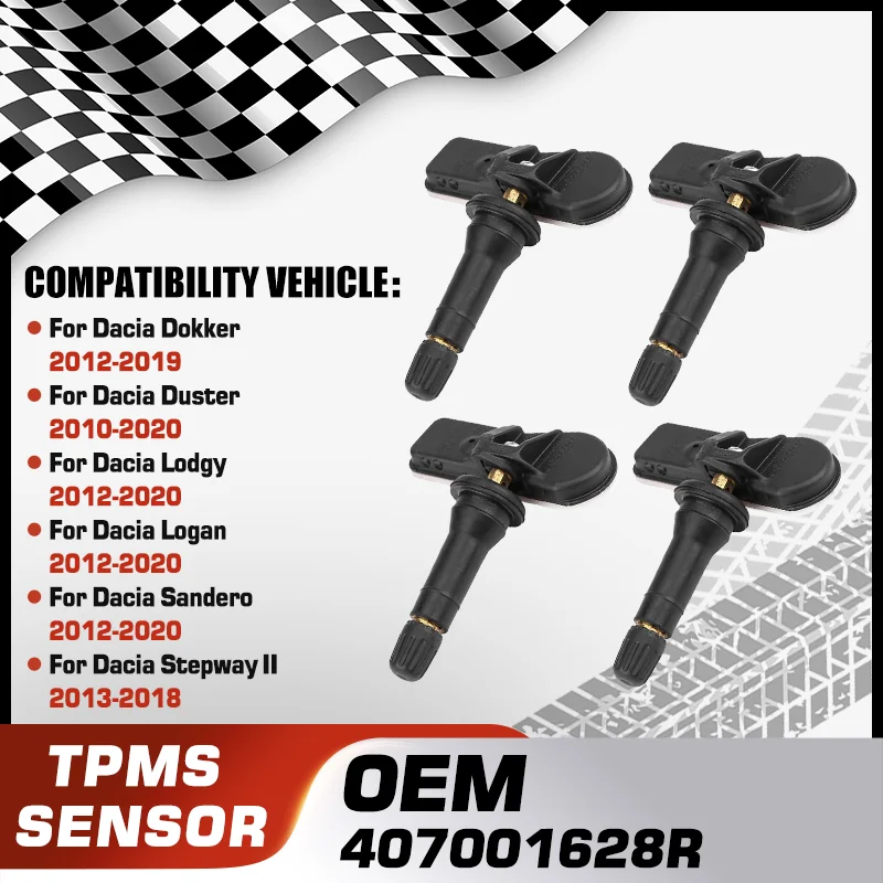 For Dacia Dokker Dacia Duster Dacia Lodgy Dacia Logan Dacia Sandero Dacia Stepway TPMS Tire Pressure Monitor Sensor 407001628R
For Dacia Dokker Dacia Duster Dacia Lodgy Dacia Logan Dacia Sandero Dacia Stepway TPMS Tire Pressure Monitor Sensor 407001628R