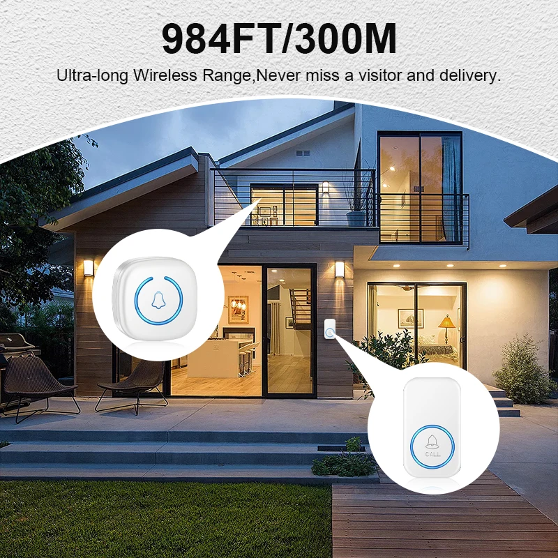 Wireless Doorbell Intelligent Welcome Door Bell 300M/984 FT Remote 60 Songs Melodies Home Smart Doorbell US EU UK Plug Optional
Wireless Doorbell Intelligent Welcome Door Bell 300M/984 FT Remote 60 Songs Melodies Home Smart Doorbell US EU UK Plug Optional