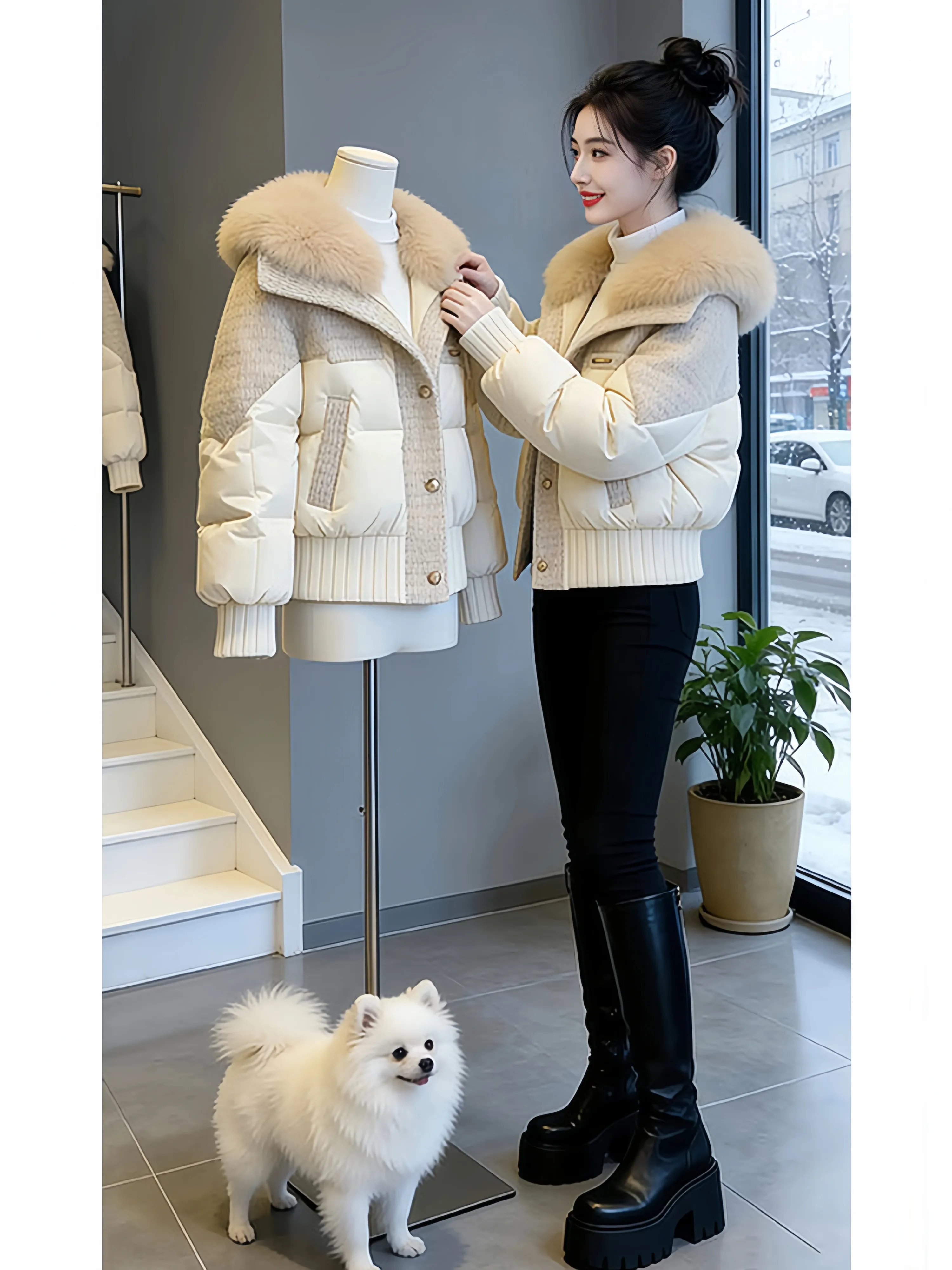 Fashionable Cotton Jacket Women's Stylish Fur Collar Design Winter Warm Commute Korean Style Loose Fit Long Sleeve Short Coat
Fashionable Cotton Jacket Women's Stylish Fur Collar Design Winter Warm Commute Korean Style Loose Fit Long Sleeve Short Coat