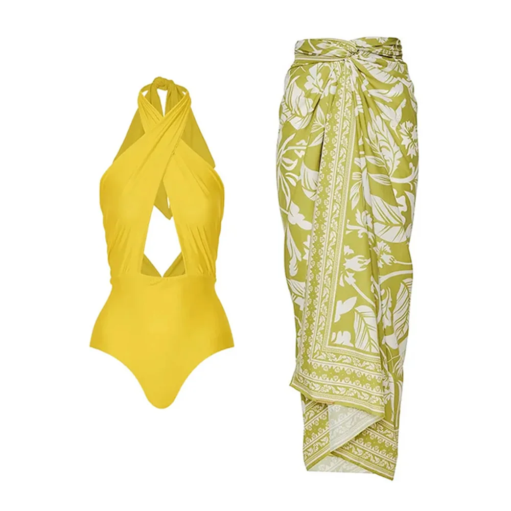 2023 New Solid Color Swimsuit Halter Neck One-piece Swimwear Women Beach Vacation Suit Skirt Swimming Beachwear Bikini Cover Up
2023 New Solid Color Swimsuit Halter Neck One-piece Swimwear Women Beach Vacation Suit Skirt Swimming Beachwear Bikini Cover Up