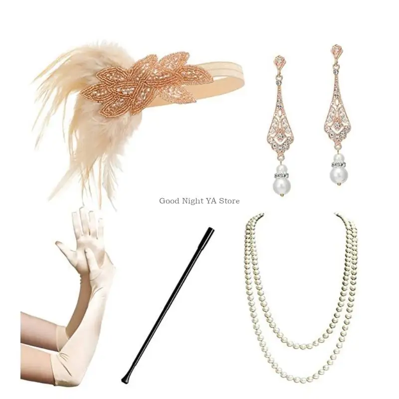 1920s Gatsby Costume Accessories Set Headband Long Gloves Necklace Earrings
1920s Gatsby Costume Accessories Set Headband Long Gloves Necklace Earrings