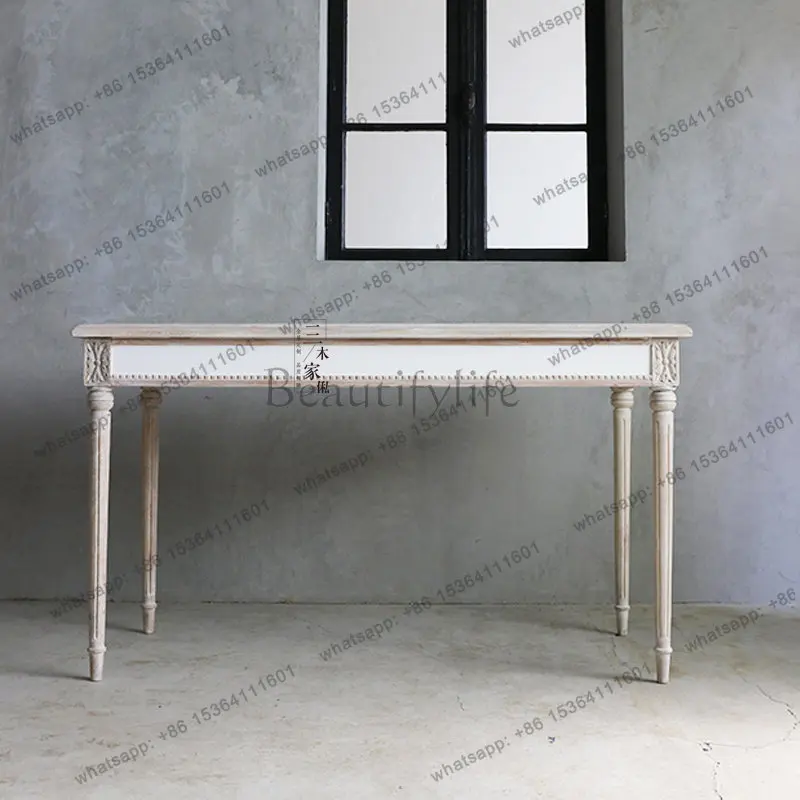 French solid wood desk, simple American retro study, writing desk customization
French solid wood desk, simple American retro study, writing desk customization