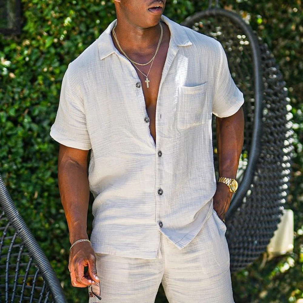 Summer Beach Men Suit Short Sleeve Shorts Fashion Solid Linen Men's Clothing Travel Leisure Daily Two Piece Set Thin and Cool
Summer Beach Men Suit Short Sleeve Shorts Fashion Solid Linen Men's Clothing Travel Leisure Daily Two Piece Set Thin and Cool