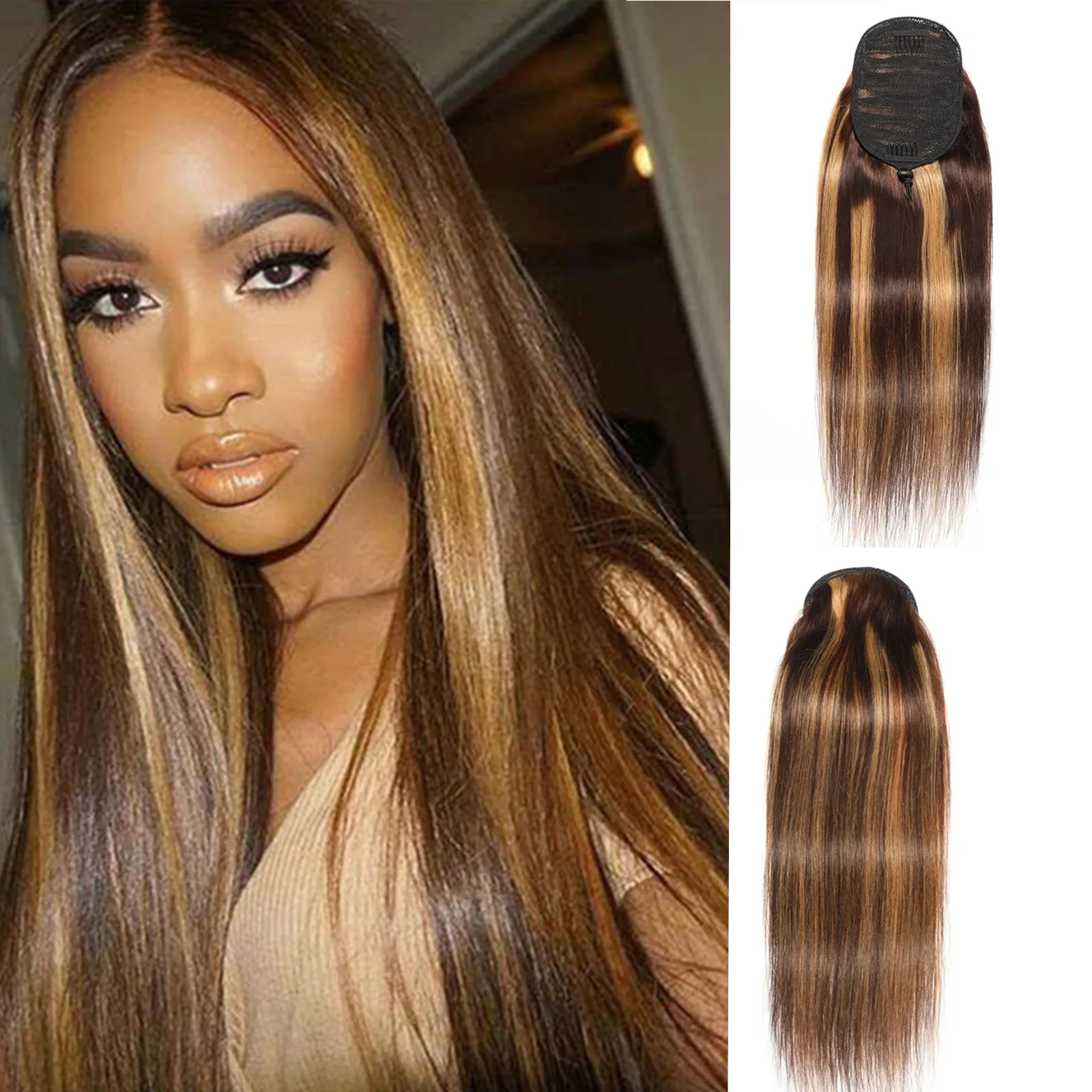 Brazilian Remy Hair Extension Highlight P4/27 Drawstring Long Straight Ponytail Clip in Two Tone Wrap around Human Hair Ponytail
Brazilian Remy Hair Extension Highlight P4/27 Drawstring Long Straight Ponytail Clip in Two Tone Wrap around Human Hair Ponytail