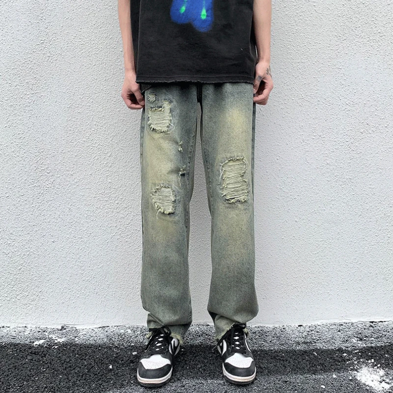 Blue green Ripped Vintage Man's Distressed Jeans Streetwear Hole Hip Hop Jean Pants Summer Fashion Straight Denim Trousers
Blue green Ripped Vintage Man's Distressed Jeans Streetwear Hole Hip Hop Jean Pants Summer Fashion Straight Denim Trousers