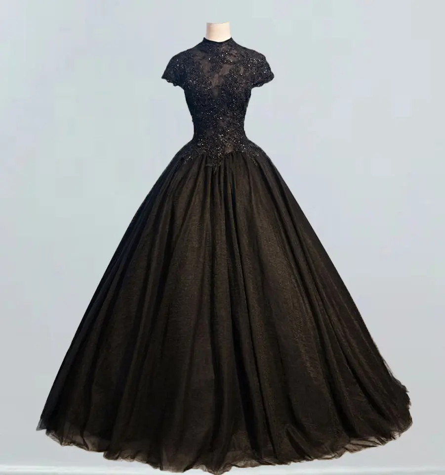 Stylish Elegant Black Turtle Neck Tulle Ball Gown Beaded Lace Appliqué Wedding Gowns Princess Ball Gowns Wedding and Bridal Gown
Stylish Elegant Black Turtle Neck Tulle Ball Gown Beaded Lace Appliqué Wedding Gowns Princess Ball Gowns Wedding and Bridal Gown