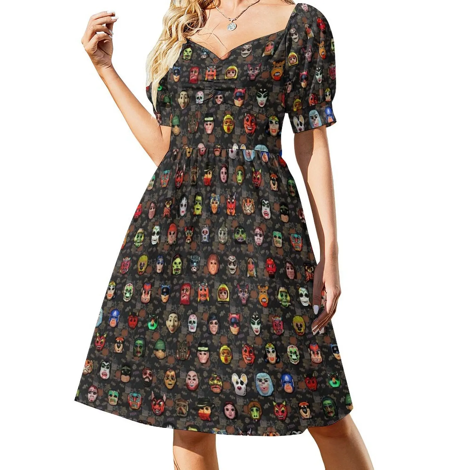 Vintage Halloween Masks Short Sleeved Dress Women's summer skirt party dress women elegant luxury Dress
Vintage Halloween Masks Short Sleeved Dress Women's summer skirt party dress women elegant luxury Dress