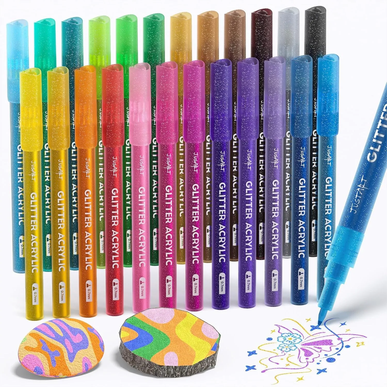 24 Colors Glitter Markers, 0.7mm Extra Fine Tip Acrylic Pens, Metallic Shimmer for DIY Crafts, Drawing, Scrapbooking on Rock
24 Colors Glitter Markers, 0.7mm Extra Fine Tip Acrylic Pens, Metallic Shimmer for DIY Crafts, Drawing, Scrapbooking on Rock