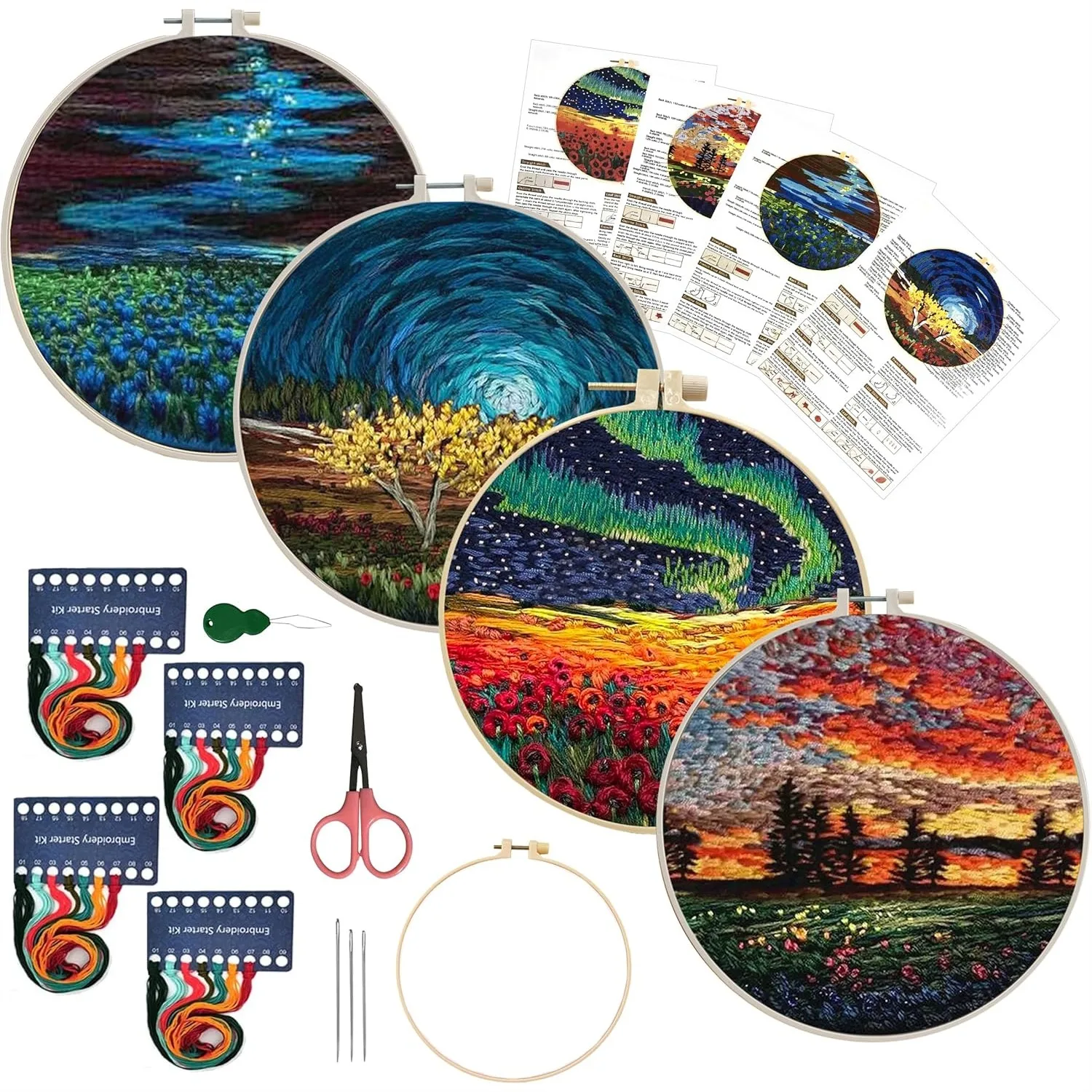 Embroidery Starter Kit for Beginners, 4 Pack Stamped Cross Stitch Kits with Hoop and Instructions, Hand Embroidery Set with
Embroidery Starter Kit for Beginners, 4 Pack Stamped Cross Stitch Kits with Hoop and Instructions, Hand Embroidery Set with