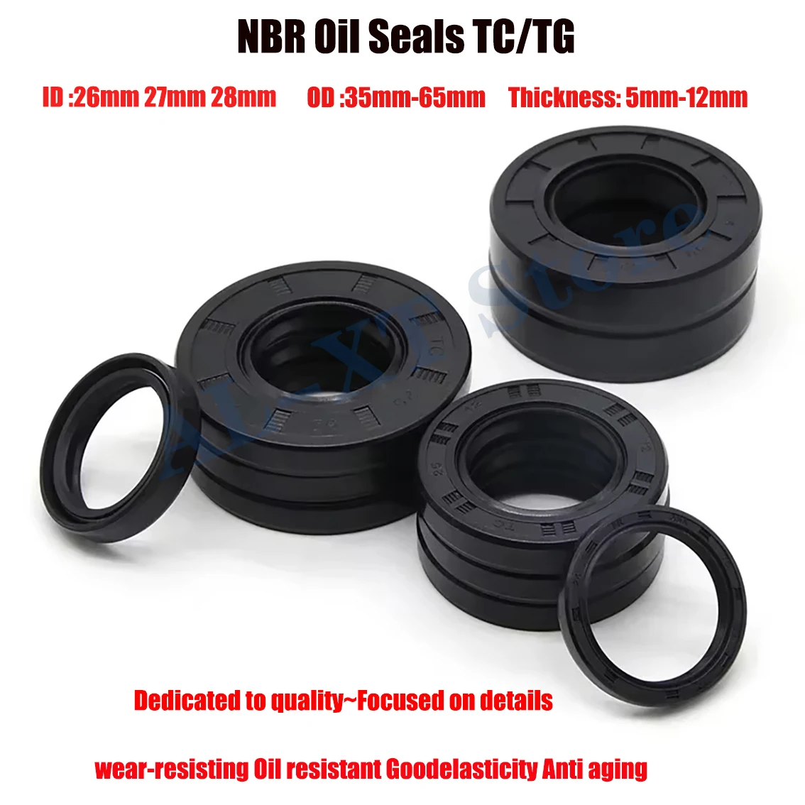 ID 26mm ~28mm NBR Oil Seal TC-26*35/36/37/38/40/42/45/46/45/46/47/48/50/52/57*5/6/7/8/10 Nitrile Rubber Shaft Double Lip Gasket
ID 26mm ~28mm NBR Oil Seal TC-26*35/36/37/38/40/42/45/46/45/46/47/48/50/52/57*5/6/7/8/10 Nitrile Rubber Shaft Double Lip Gasket