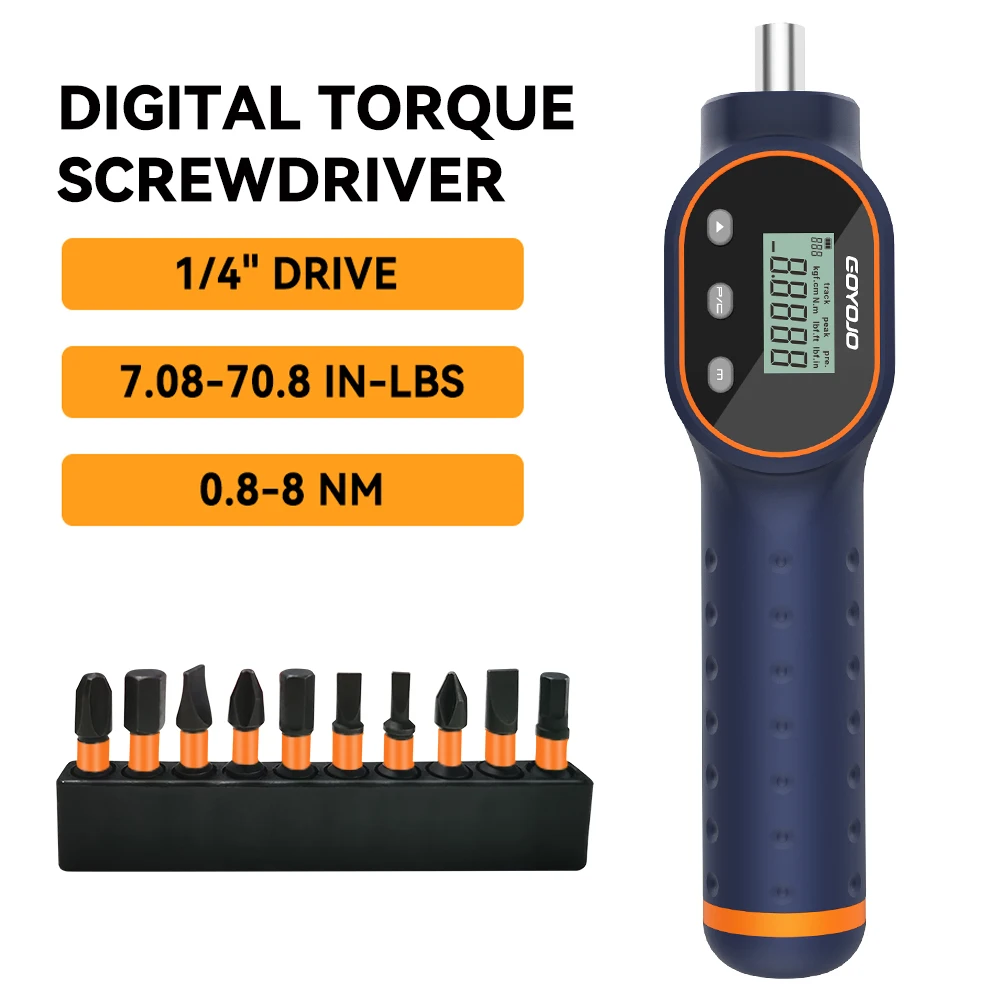 1/4" Digital Torque Screwdriver Drive Screwdriver 7.08-70.8 in-lbs Torque Wrench Driver 10pcs Magnetic Drill Bit Repair Tool Kit
1/4" Digital Torque Screwdriver Drive Screwdriver 7.08-70.8 in-lbs Torque Wrench Driver 10pcs Magnetic Drill Bit Repair Tool Kit