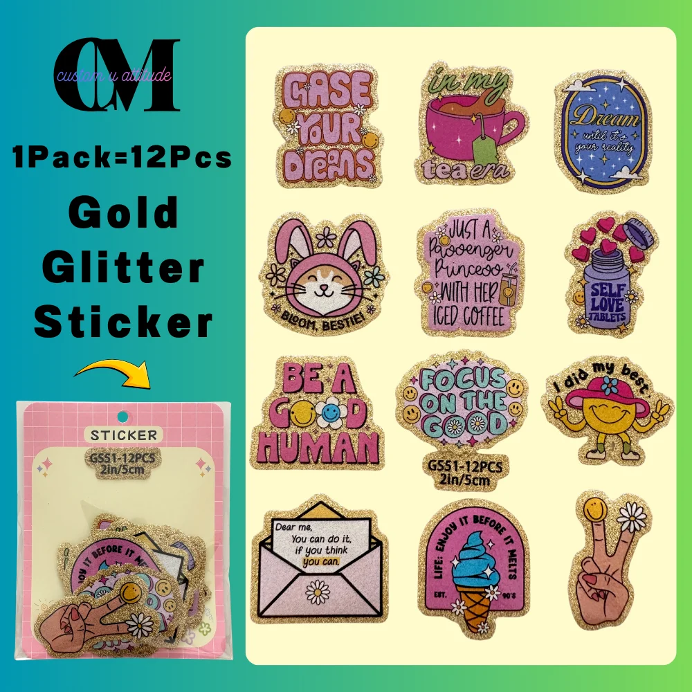 12pcs Positive Affirmation Self Love Gold Silver Glitter UV DTF Stickers Sparkling Decals For Cup Mug Notebook Paper DIY Crafts
12pcs Positive Affirmation Self Love Gold Silver Glitter UV DTF Stickers Sparkling Decals For Cup Mug Notebook Paper DIY Crafts