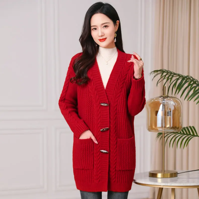 2024 Autumn Winter Women Cable-Knit Cardigan Single Breasted Red Beige Camel Gray Sweater Bulky Rib Fabric Braided Garment Lady
2024 Autumn Winter Women Cable-Knit Cardigan Single Breasted Red Beige Camel Gray Sweater Bulky Rib Fabric Braided Garment Lady