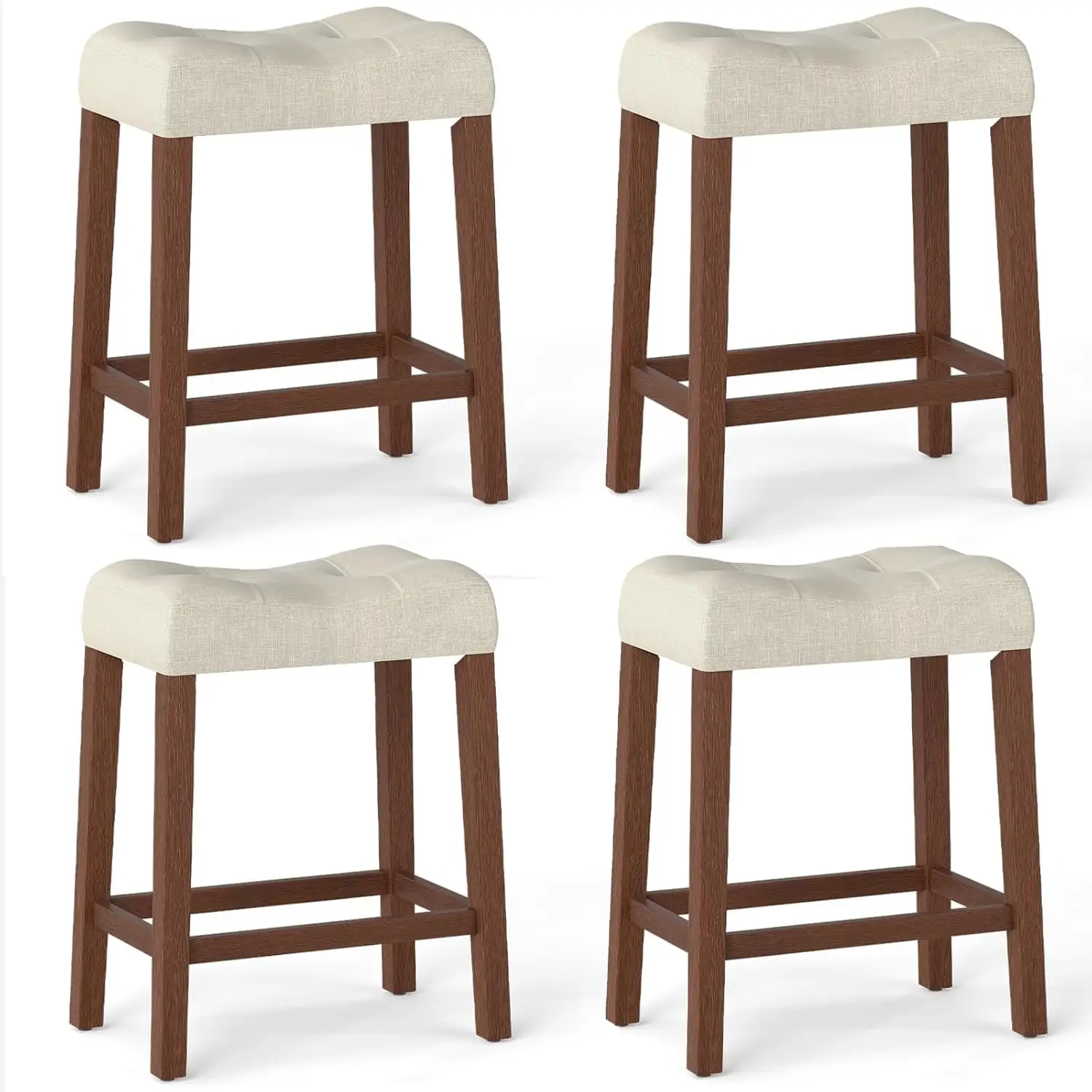24" Bar Stools Set of 4, Upholstered Counter Height Saddle Bar Stools with Footrest and Wood Legs, Farmhouse Button Tufted Ba
24" Bar Stools Set of 4, Upholstered Counter Height Saddle Bar Stools with Footrest and Wood Legs, Farmhouse Button Tufted Ba