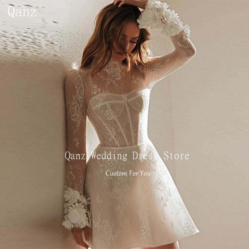 Qanz Bohemian Lace Appliques Wedding Dresses Ivory Long Sleeves Robe De Mariée High Neck Short Vestido De Noiva Customized
Qanz Bohemian Lace Appliques Wedding Dresses Ivory Long Sleeves Robe De Mariée High Neck Short Vestido De Noiva Customized