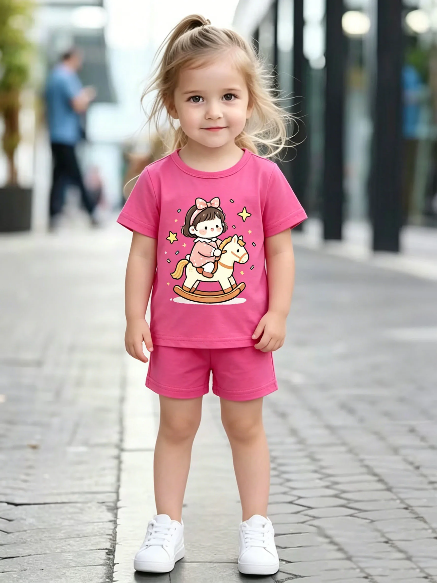 Summer New Arrival Girls Cute Style Cartoon Rocking Horse Print Short Sleeve Shorts Set
Summer New Arrival Girls Cute Style Cartoon Rocking Horse Print Short Sleeve Shorts Set