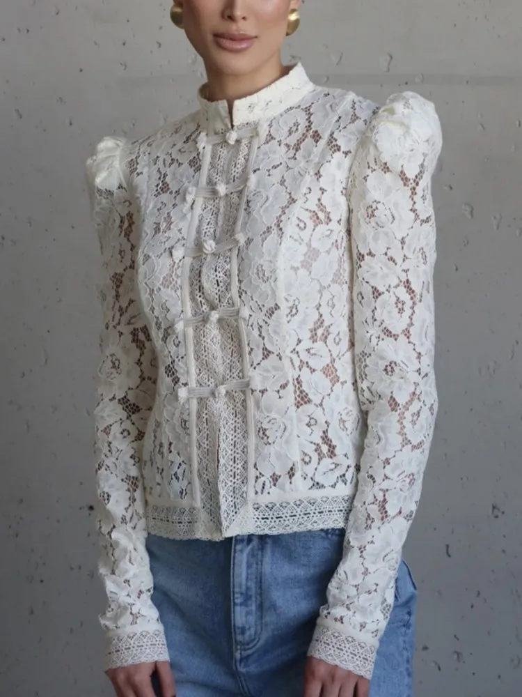 New Fashion Autumn Solid Floral Lace Hollow-out Stand Neck Slim Knitted Women's Shirt, Vintage Elegant See-through Lady Blouse
New Fashion Autumn Solid Floral Lace Hollow-out Stand Neck Slim Knitted Women's Shirt, Vintage Elegant See-through Lady Blouse
