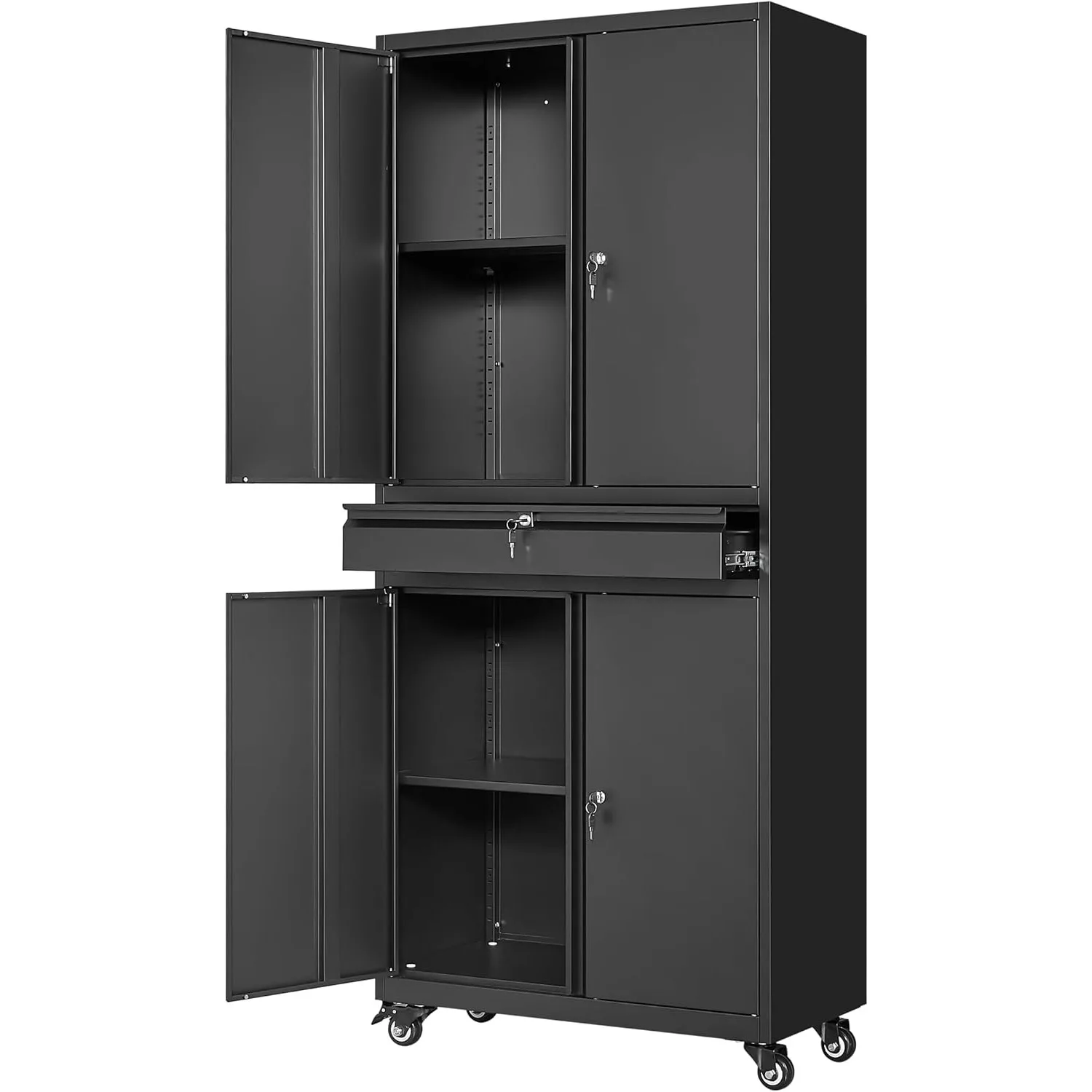 Rolling tool storage cabinet with lockable door and adjustable shelves, 4 wheels and 1 drawer -73 inch steel garage (black)
Rolling tool storage cabinet with lockable door and adjustable shelves, 4 wheels and 1 drawer -73 inch steel garage (black)