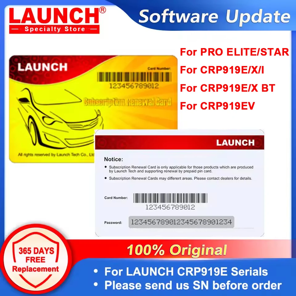 2025 LAUNCH Pin card Renewal Car Truck Software Update 1 Year for X-431 CRP919E/ CRP919E BT/ PRO ELITE/ CRP919 EV
2025 LAUNCH Pin card Renewal Car Truck Software Update 1 Year for X-431 CRP919E/ CRP919E BT/ PRO ELITE/ CRP919 EV