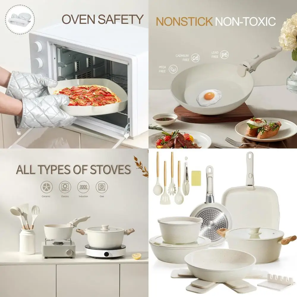 Nonstick Ceramic 23-Piece Pots and Pans Set with Removable Handles, Stackable Design for Easy Cooking