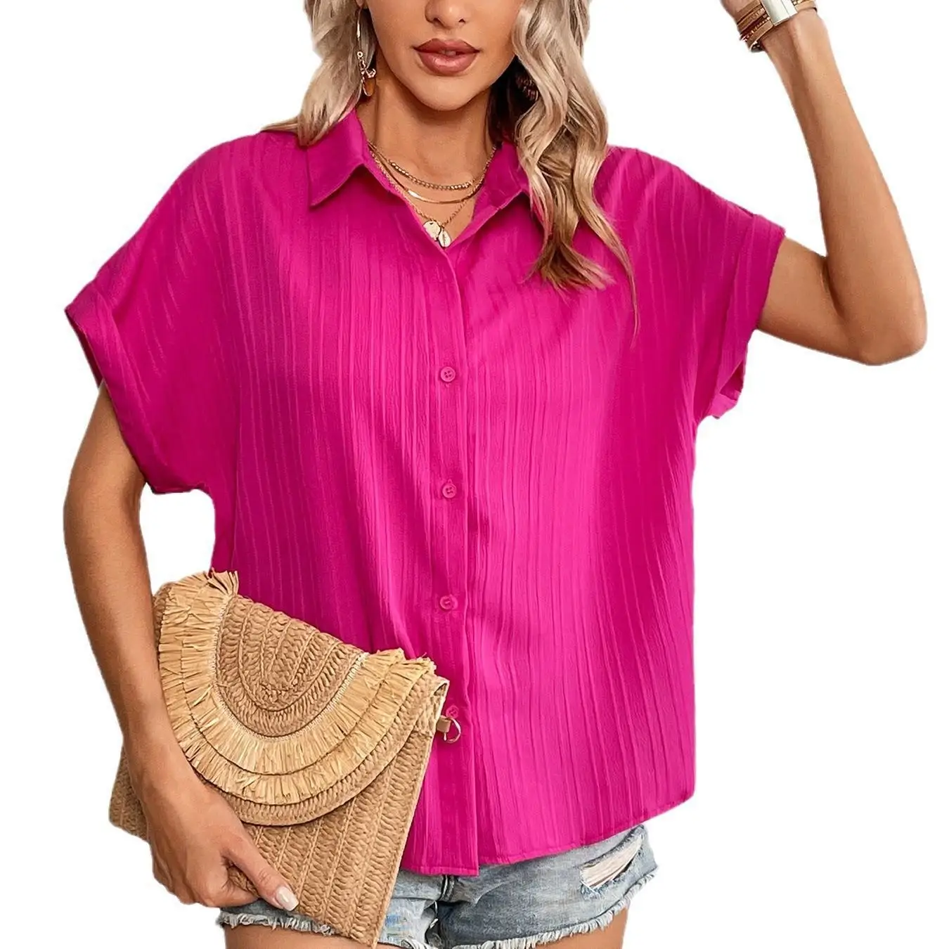 Women's Casual Style Short Sleeve Button up Shirt Collared Sved Shirt Comfortable Fit Fashionable Basic Color
Women's Casual Style Short Sleeve Button up Shirt Collared Sved Shirt Comfortable Fit Fashionable Basic Color