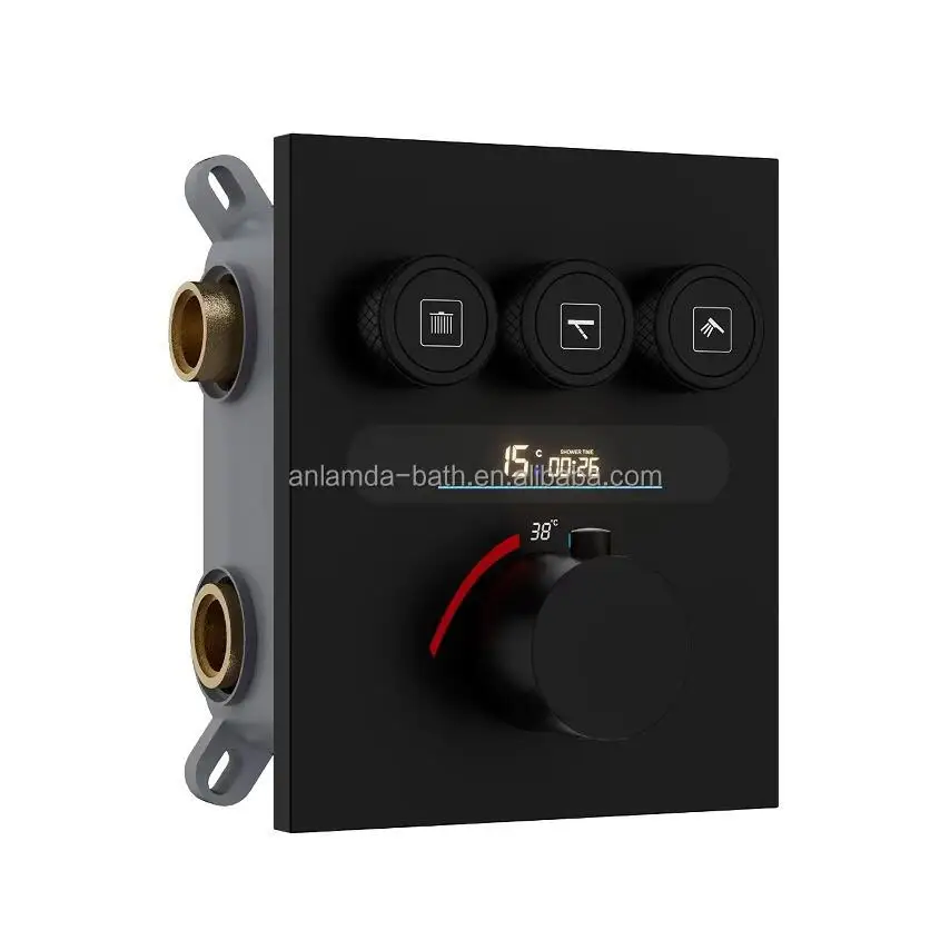 Smart LED Digital Display Concealed 3 Outlets 3 Way Black Thermostatic Push Button Shower Valve With Diverter
Smart LED Digital Display Concealed 3 Outlets 3 Way Black Thermostatic Push Button Shower Valve With Diverter