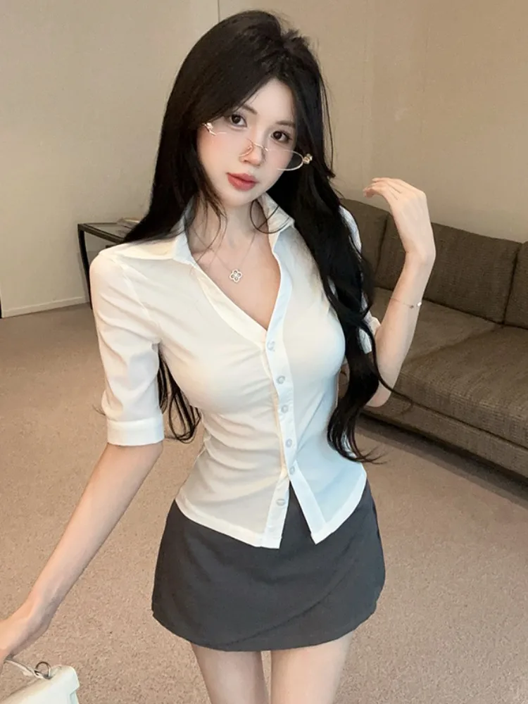 Slim Fit Korean Style OL Shirt And Skirt Set Single Button Closure mid Sleeve Turn down Collar Waist Cinching Slimming Effect
Slim Fit Korean Style OL Shirt And Skirt Set Single Button Closure mid Sleeve Turn down Collar Waist Cinching Slimming Effect