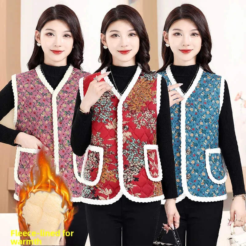 Floral Fce Lined Thiened Women's Vest Autumn Winter New Sle Warmth Mommy's Wardrobe V-ne Single Button Closure
Floral Fce Lined Thiened Women's Vest Autumn Winter New Sle Warmth Mommy's Wardrobe V-ne Single Button Closure