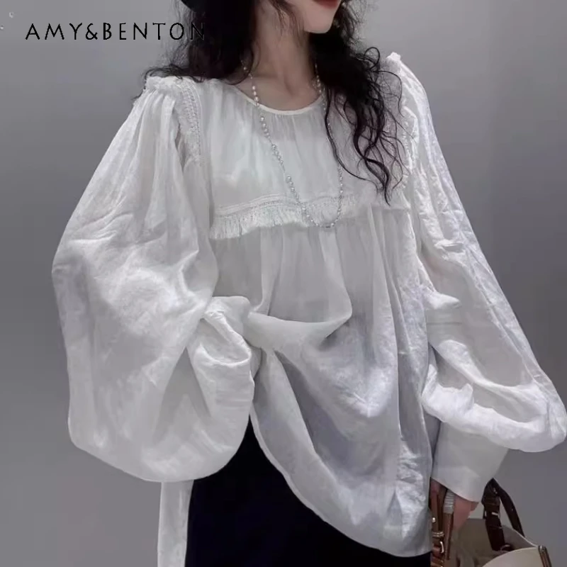 Korean Women's Top Spring Summer Fringed Lace Cotton Linen Splicing New Shirt Temperament Is Thin Versatile White Shirts Ladies
Korean Women's Top Spring Summer Fringed Lace Cotton Linen Splicing New Shirt Temperament Is Thin Versatile White Shirts Ladies