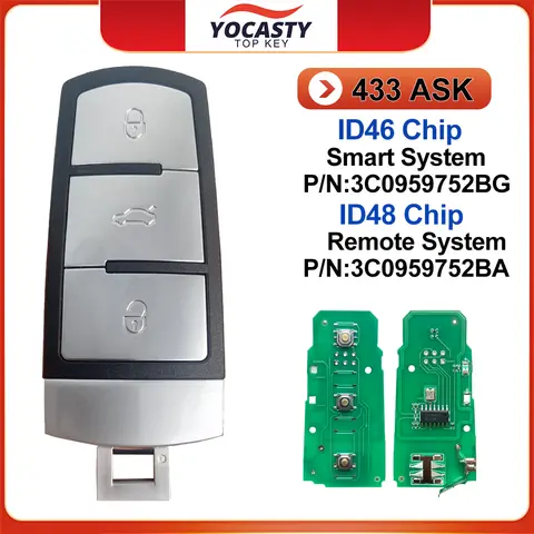 Para VW Passat B6 3C B7 Magotan CC 2004-2015 P/N: 3C 0959752 BG 3C 0959752 BA ID48 Chip 3 botones 433MHz mando a distancia inteligente para coche