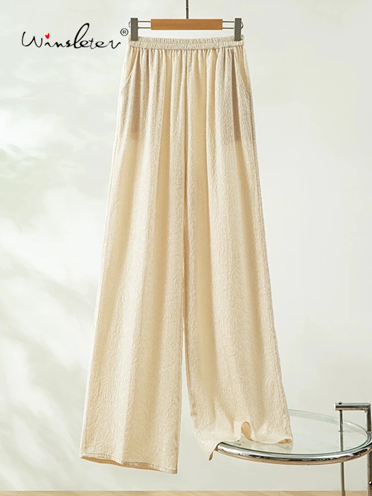 Winsleter-Women 100%Real Silk Elegant Trousers, Elastic Waist Jacquard, Retro Casual Loose Straight Pants, 2025 Summer B55769CC
Winsleter-Women 100%Real Silk Elegant Trousers, Elastic Waist Jacquard, Retro Casual Loose Straight Pants, 2025 Summer B55769CC