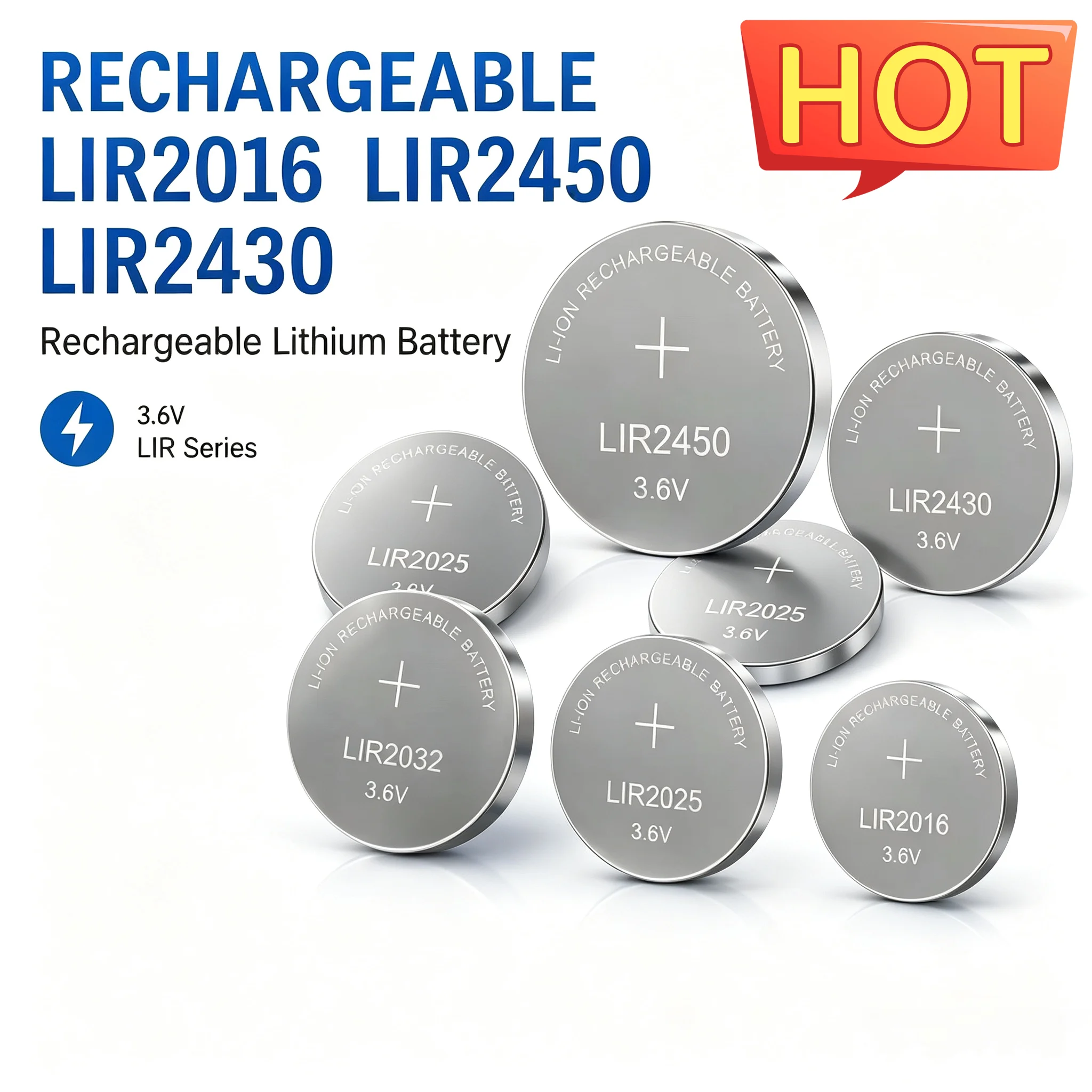 5PCS LIR2032 LIR2025 LIR2016 LIR2450 LIR2430 3.6V Rechargeable Lithium Battery Replace CR2032 CR2025 CR2016 Button Cell
5PCS LIR2032 LIR2025 LIR2016 LIR2450 LIR2430 3.6V Rechargeable Lithium Battery Replace CR2032 CR2025 CR2016 Button Cell