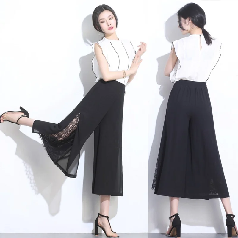 2022 Summer Korean Fashion Women Chiffon Wide Leg Pants High Waist Lace Split Leg Cropped Pants Ladies Wild Casual Pantalones
2022 Summer Korean Fashion Women Chiffon Wide Leg Pants High Waist Lace Split Leg Cropped Pants Ladies Wild Casual Pantalones