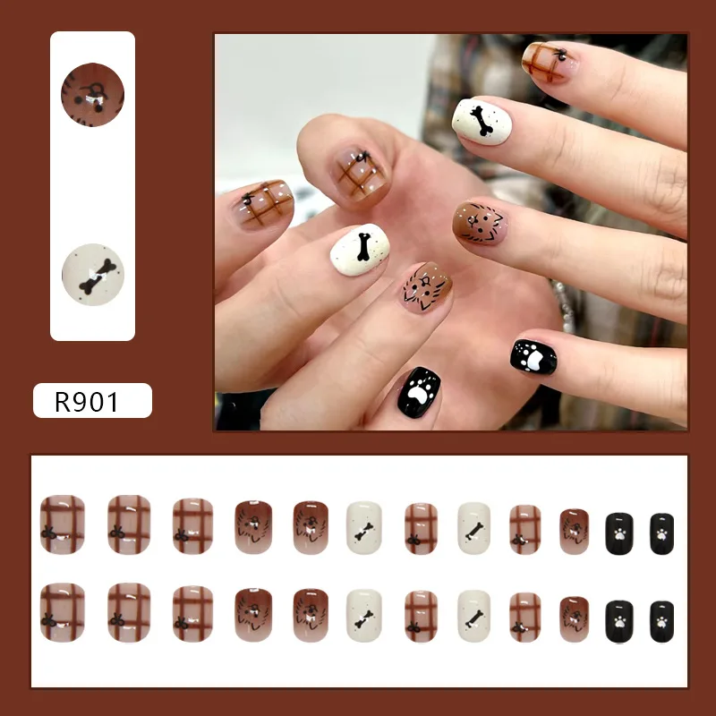 24pcs Short Coffin Press-On Nails - Chic Brown Plaid With Edgy Bone & Bow Accents Cat Paw Details (Multi-Size Fit)
24pcs Short Coffin Press-On Nails - Chic Brown Plaid With Edgy Bone & Bow Accents Cat Paw Details (Multi-Size Fit)