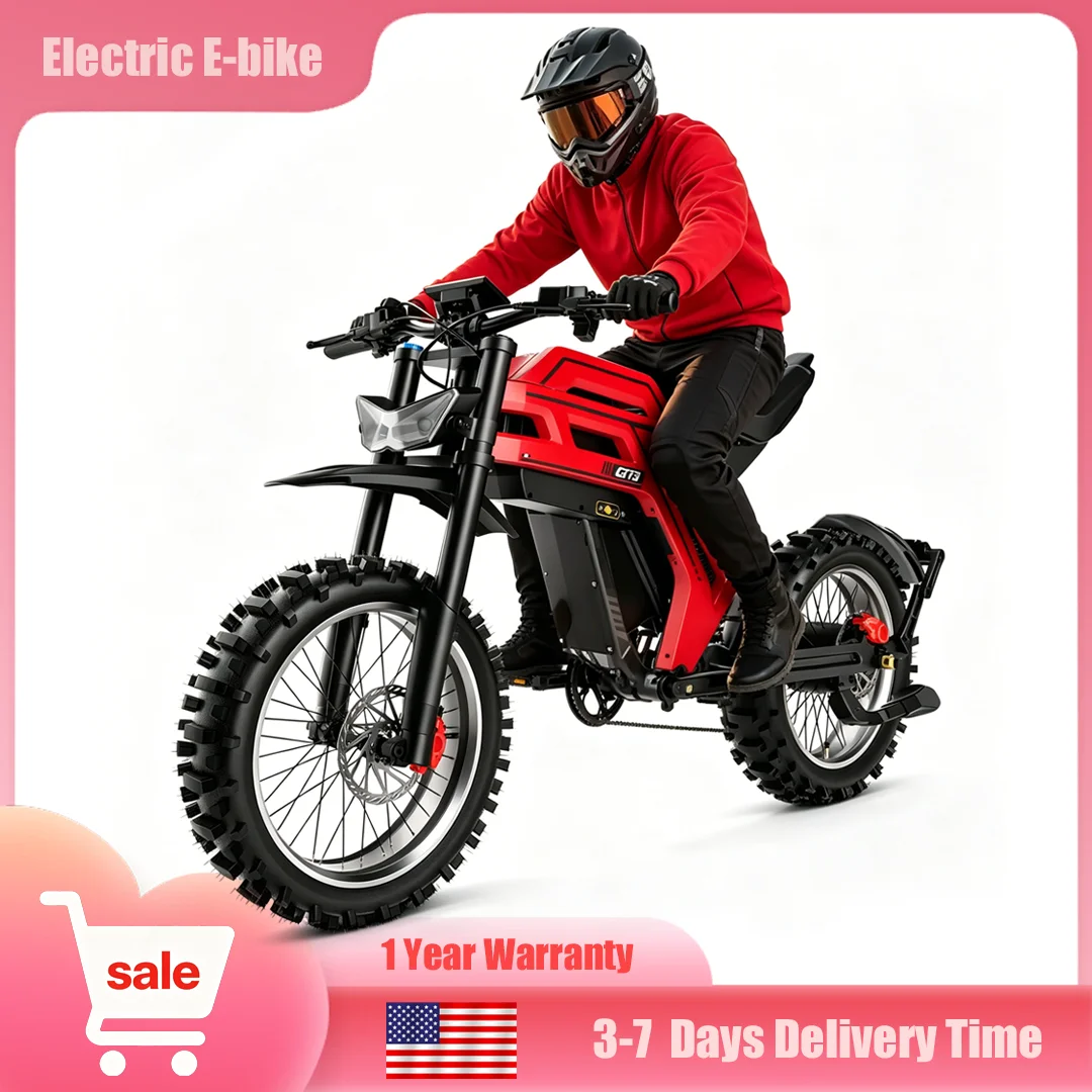 US STOCK 3000W Electric Motorcycle All-Terrain E-Bike 58V 30Ah Long Range Removable Battery Full Suspension 7-Speed Off-Road Electric Bike
US STOCK 3000W Electric Motorcycle All-Terrain E-Bike 58V 30Ah Long Range Removable Battery Full Suspension 7-Speed Off-Road Electric Bike
