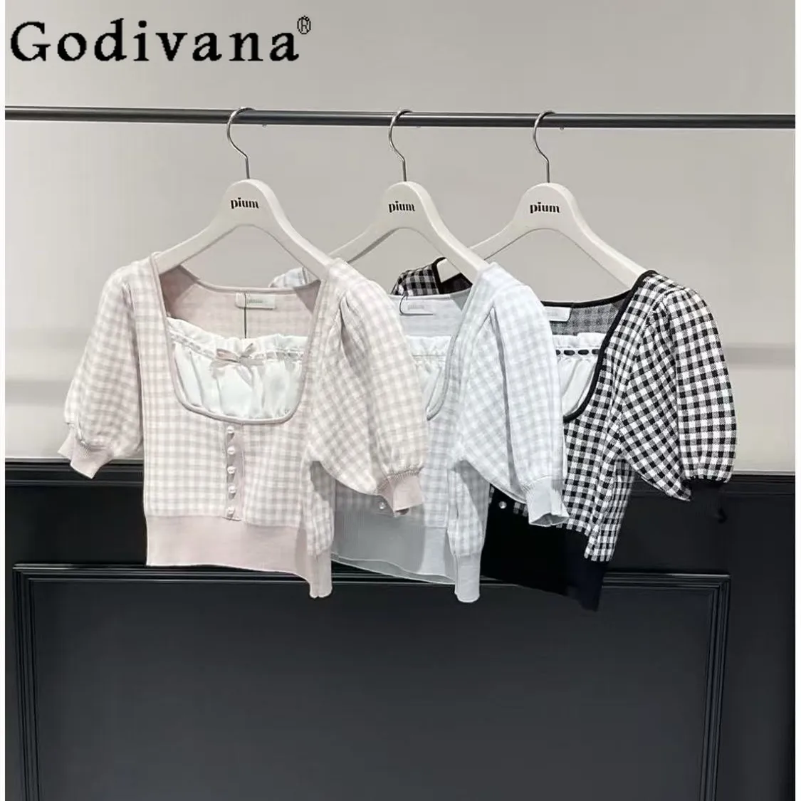 Japanese Women's Knitted Top Spring and Summer New Lady Slim Sweet Elegant Casual Knitted Plaid T-shirt Kawaii Clothing 2026
Japanese Women's Knitted Top Spring and Summer New Lady Slim Sweet Elegant Casual Knitted Plaid T-shirt Kawaii Clothing 2026