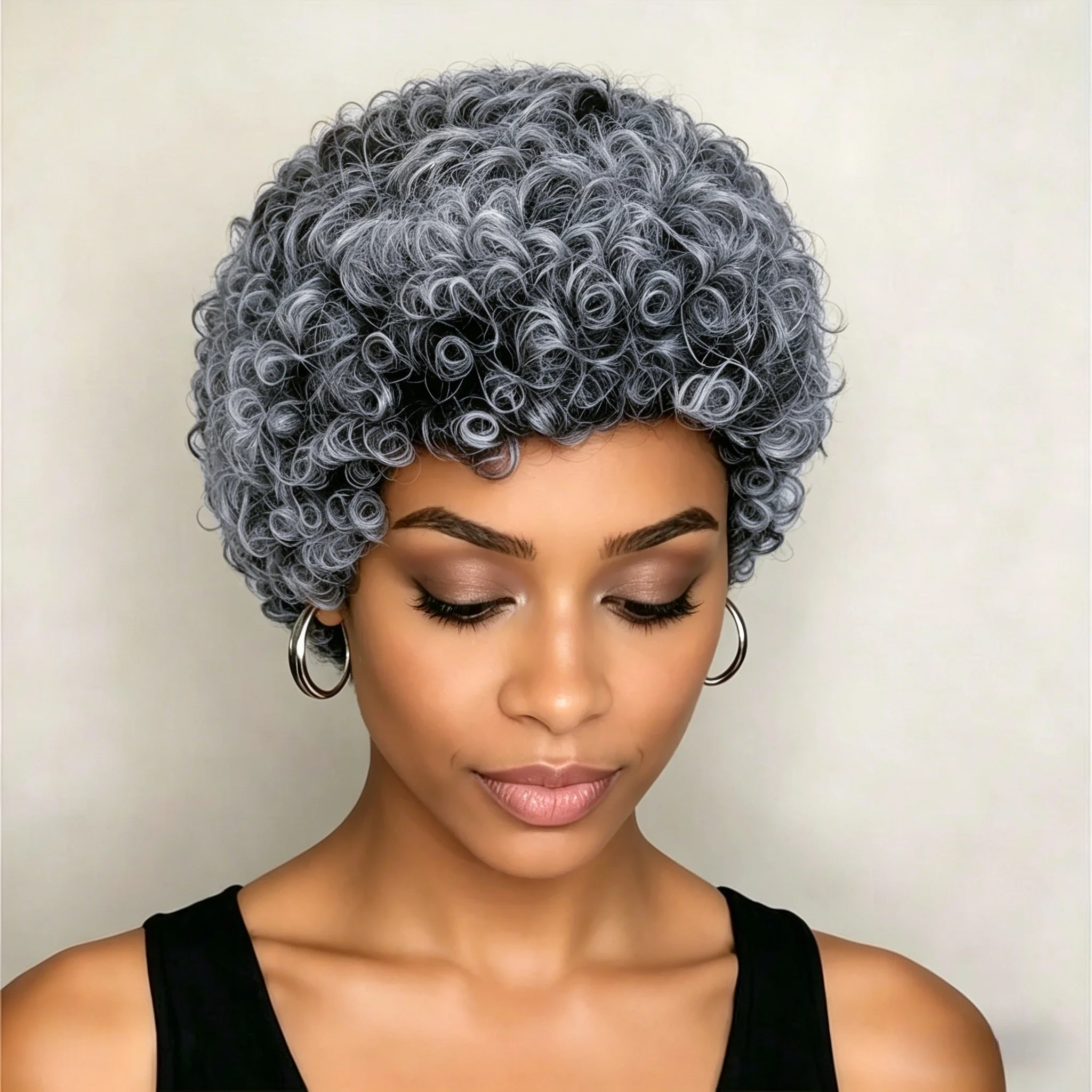 Short Pixie Cut Wig Gray Curly Human Hair For Women Machine Made Wigs
Short Pixie Cut Wig Gray Curly Human Hair For Women Machine Made Wigs