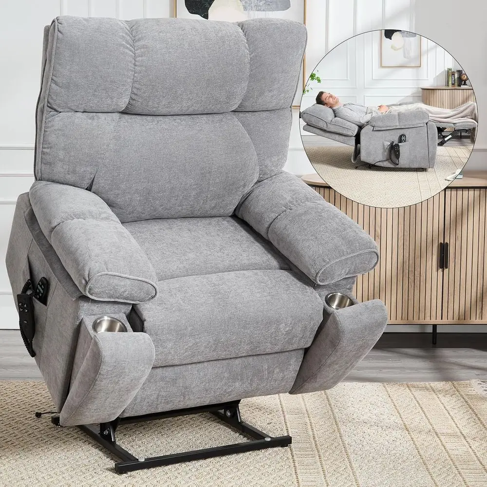 Elderly-Friendly Dual Motor Recliner with Vibration Massage, Lumbar Heating, and Cup Holders in Gray Chenille Fabric
Elderly-Friendly Dual Motor Recliner with Vibration Massage, Lumbar Heating, and Cup Holders in Gray Chenille Fabric