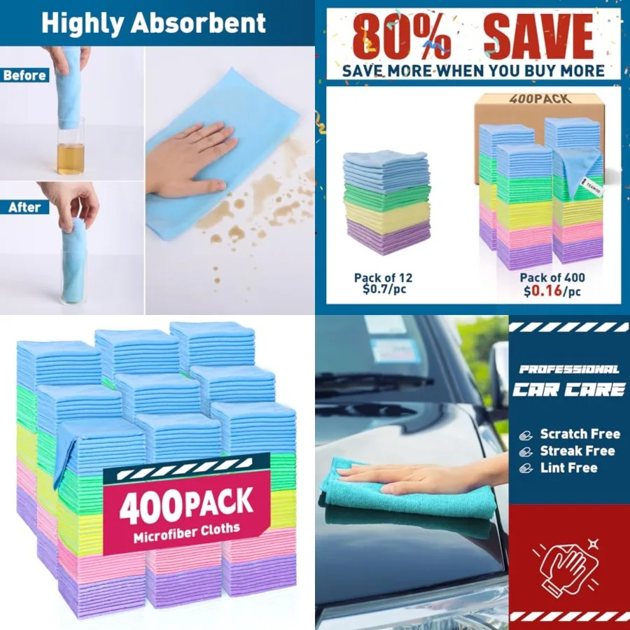 Microfiber Towels Bulk-400 Pack, Cleaning Cloths, Microfiber Towels for Cars, Cleaning Rags 5 Colors Assorted (11.5x11.5 inches)
Microfiber Towels Bulk-400 Pack, Cleaning Cloths, Microfiber Towels for Cars, Cleaning Rags 5 Colors Assorted (11.5x11.5 inches)