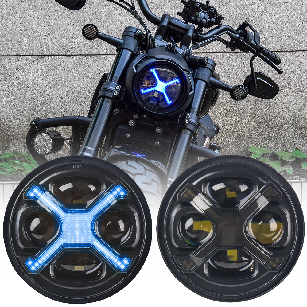 5.75 Inch Round Smoked X-Type LED Motorcycle Headlight, 40W High/Low Beam, Blue DRL, IP67 Waterproof, Compatible with Harley
5.75 Inch Round Smoked X-Type LED Motorcycle Headlight, 40W High/Low Beam, Blue DRL, IP67 Waterproof, Compatible with Harley