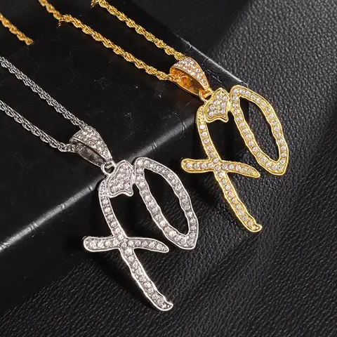 Unise High Hip Hop XO Letter Pendant Necklace for Women Men Fashion Cubic Zirconia Exaggerate Creative Gift Jewelry