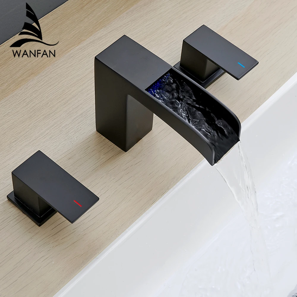 Светодиодные смесители для раковины из нержавеющей стали, черные квадратные смесители для раковины в ванной комнате, 3 отверстия, двойная ручка, кран для горячей и холодной воды
Светодиодные смесители для раковины из нержавеющей стали, черные квадратные смесители для раковины в ванной комнате, 3 отверстия, двойная ручка, кран для горячей и холодной воды